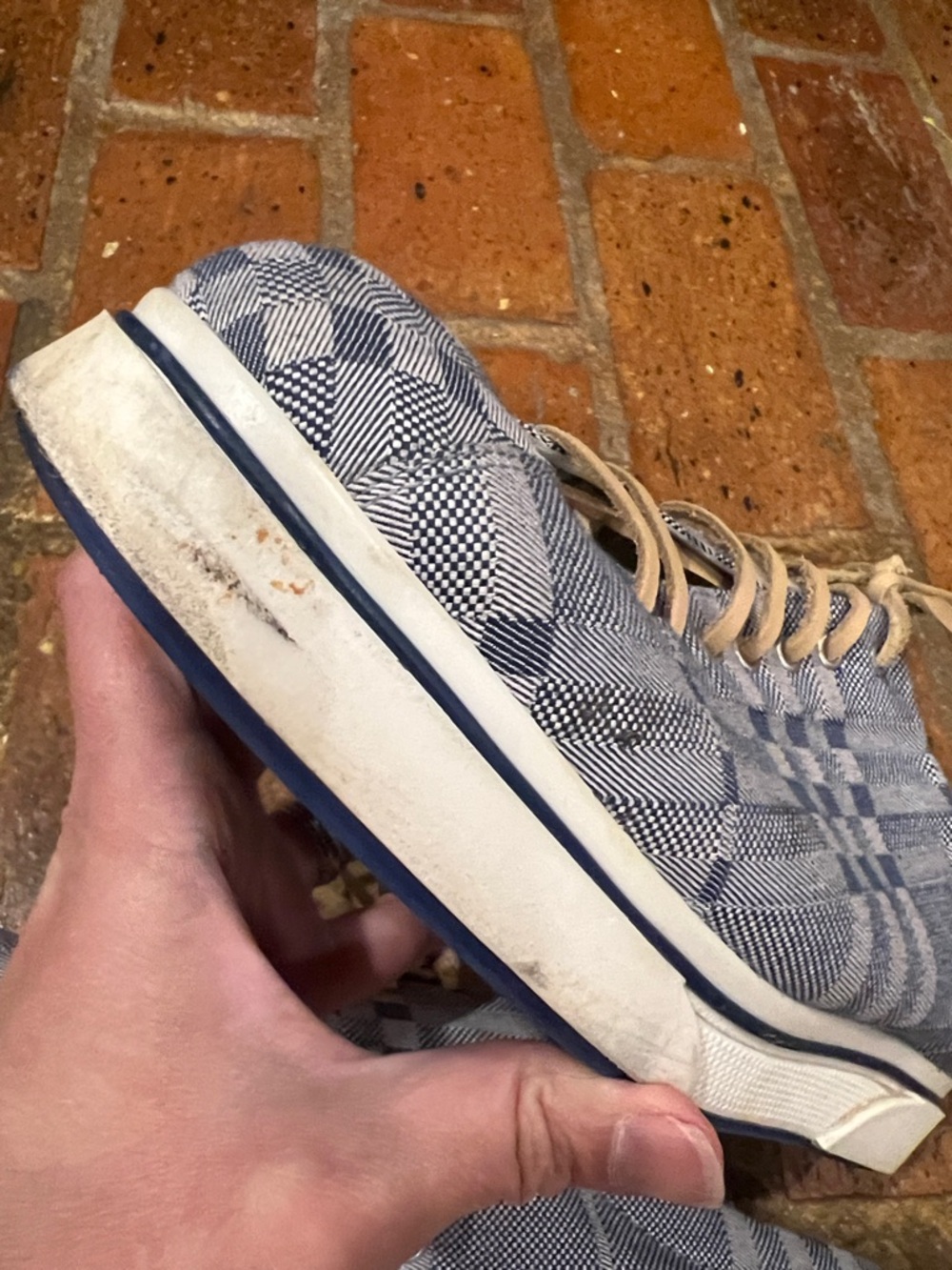 Burberry Unisex Blue Check Canvas Sneakers with Tan Laces - Picture 7 of 13